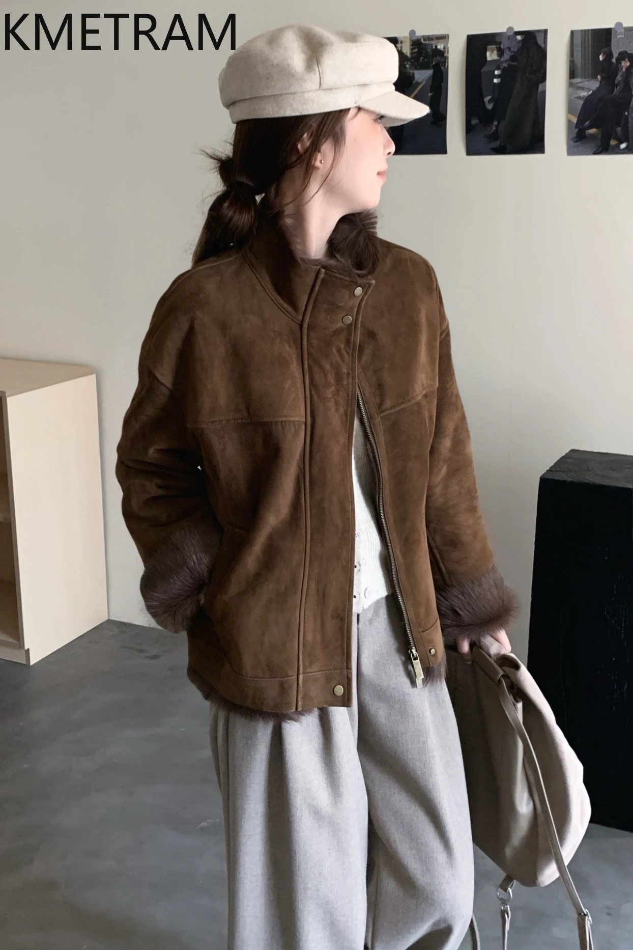 KMETRAM Naturalna Wełna Kożucha Dwustronny Płaszcz z Futra Damski Stójka Krótka Kurtka z Prawdziwego Futra Zimowe Ubrania 2025 шуба женская