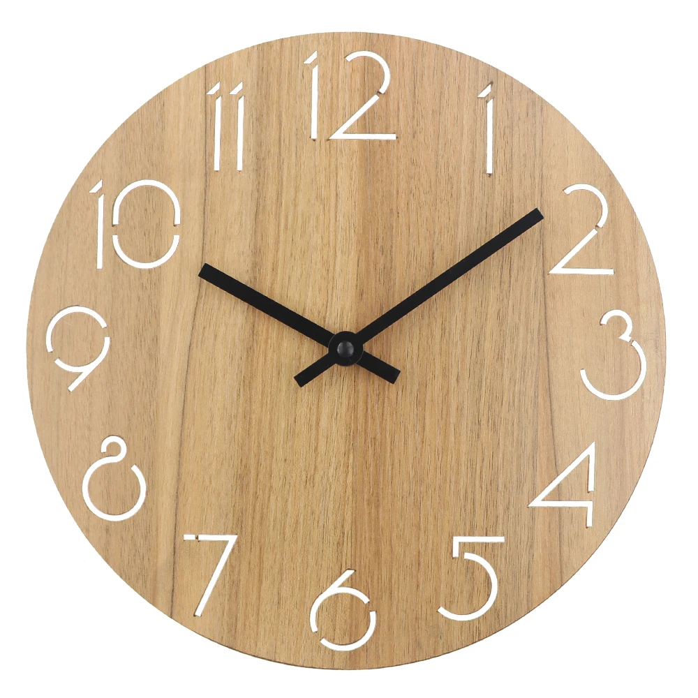 12 Inch Creative Nordic Wooden Wall Clock Arabic Digital Vintage Design Country Wooden Clock Decorative Round Wall Clock
