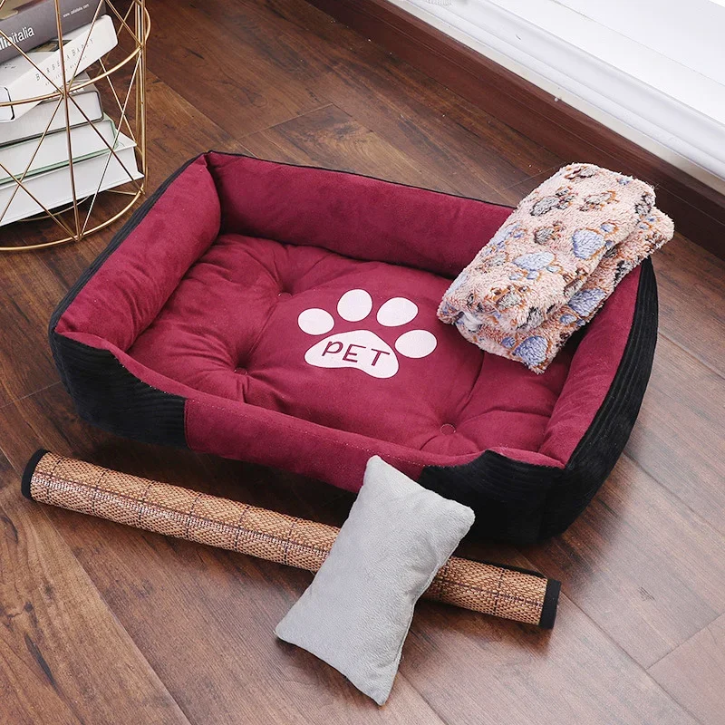 Bed for Dog Cat Pet Square Plush Kennel Medium Small Dog Sofa Bed Cushion Pet Calming Dog Bed House Pet Supplies Accessories