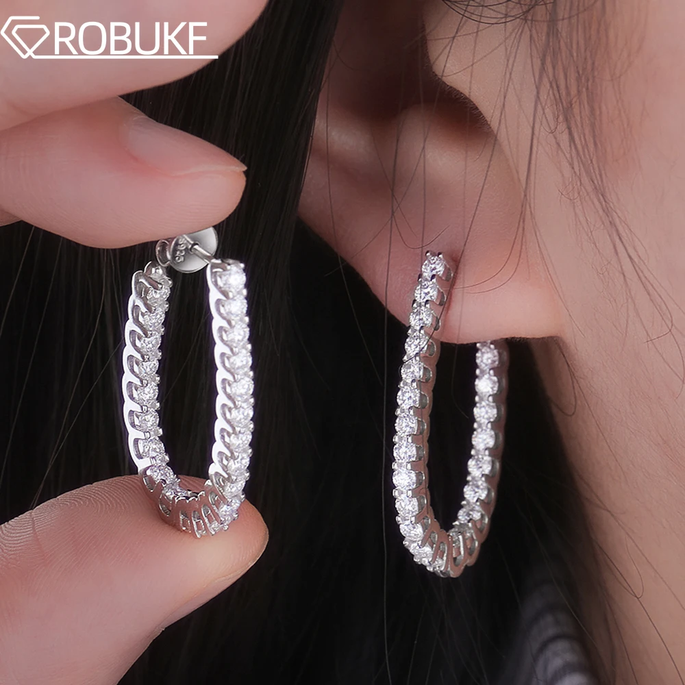

2.2mm All Moissanite Open Hoop Earrings For Women Sparkling Lab Diamond 925 Sterling Silver Wedding Jewelry with GRA Certificate