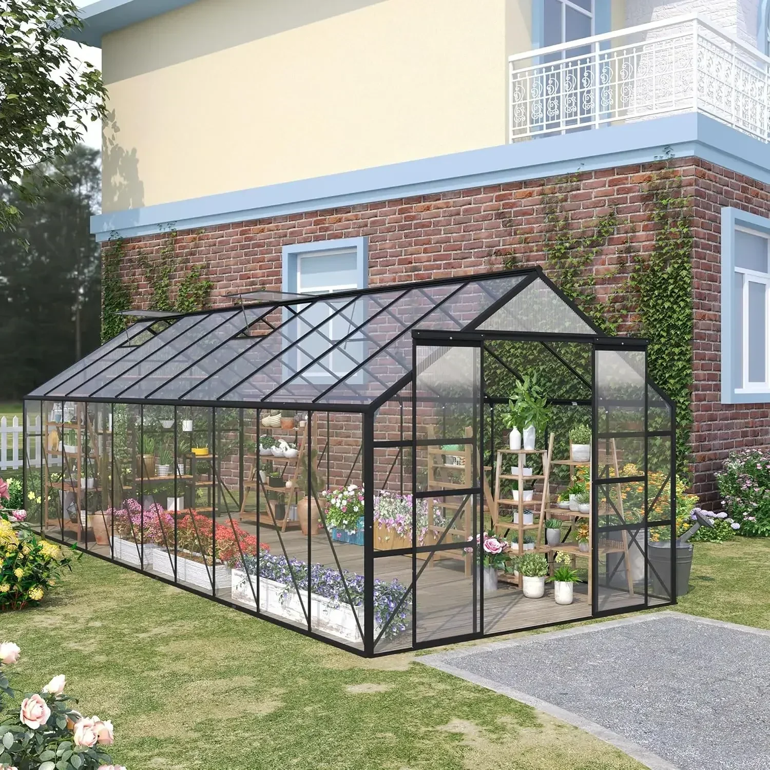 20' X 8' Aluminum Greenhouse Polycarbonate Walk-in Garden Greenhouse Kit with Adjustable Roof Vent 244.1