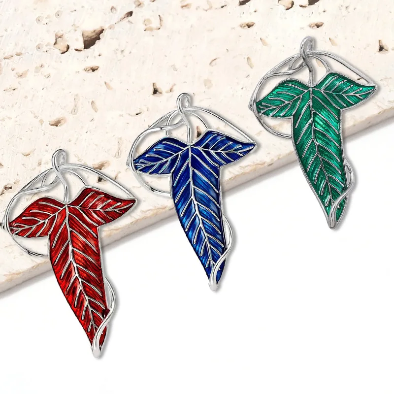 Elfenkönigin Grüne Blätter Emaille-Öltropfen-Blattbroschen für Damen Unisex Botanische Anstecknadeln Fans Cosplay Schmuck Accessoires Geschenk
