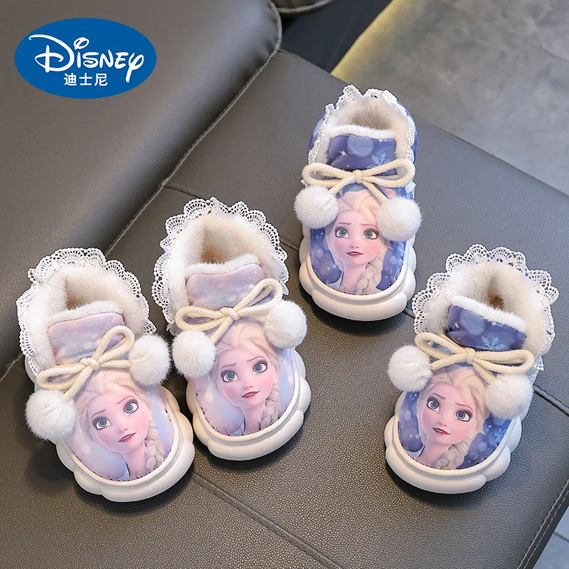 Disney Frozen Girls Cotton Slippers Soft Elsa Winter Warmer Indoor Warmth Preservation Non Slip Bedroom Children's Plush Shoes