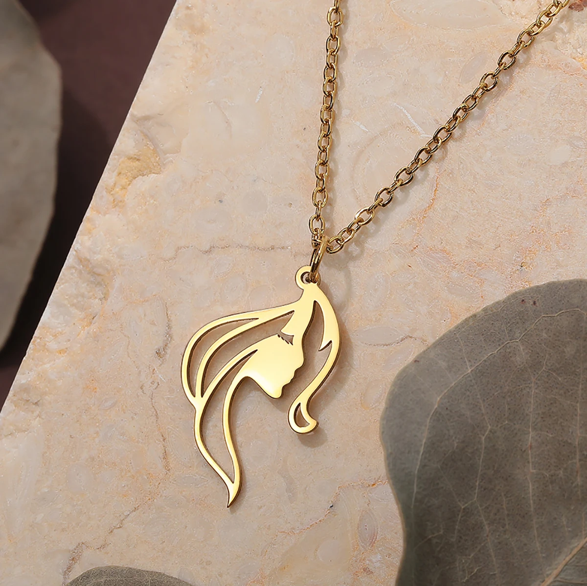 CHENGXUN Stainless Steel Pendant Necklace Abstraction Stylish Dangle Statement Women Face Drop Aesthetic Creative For Women Men