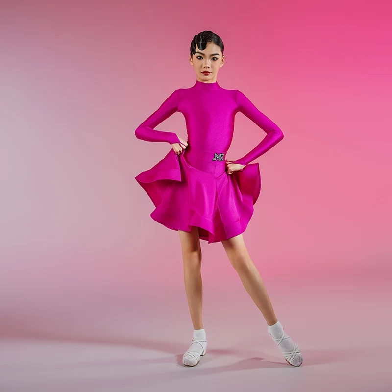 

New National Standard Ballroom Dance Dresses Girls Long Sleeved Latin Dance Competition Costume Kids Performance Wear SL11684