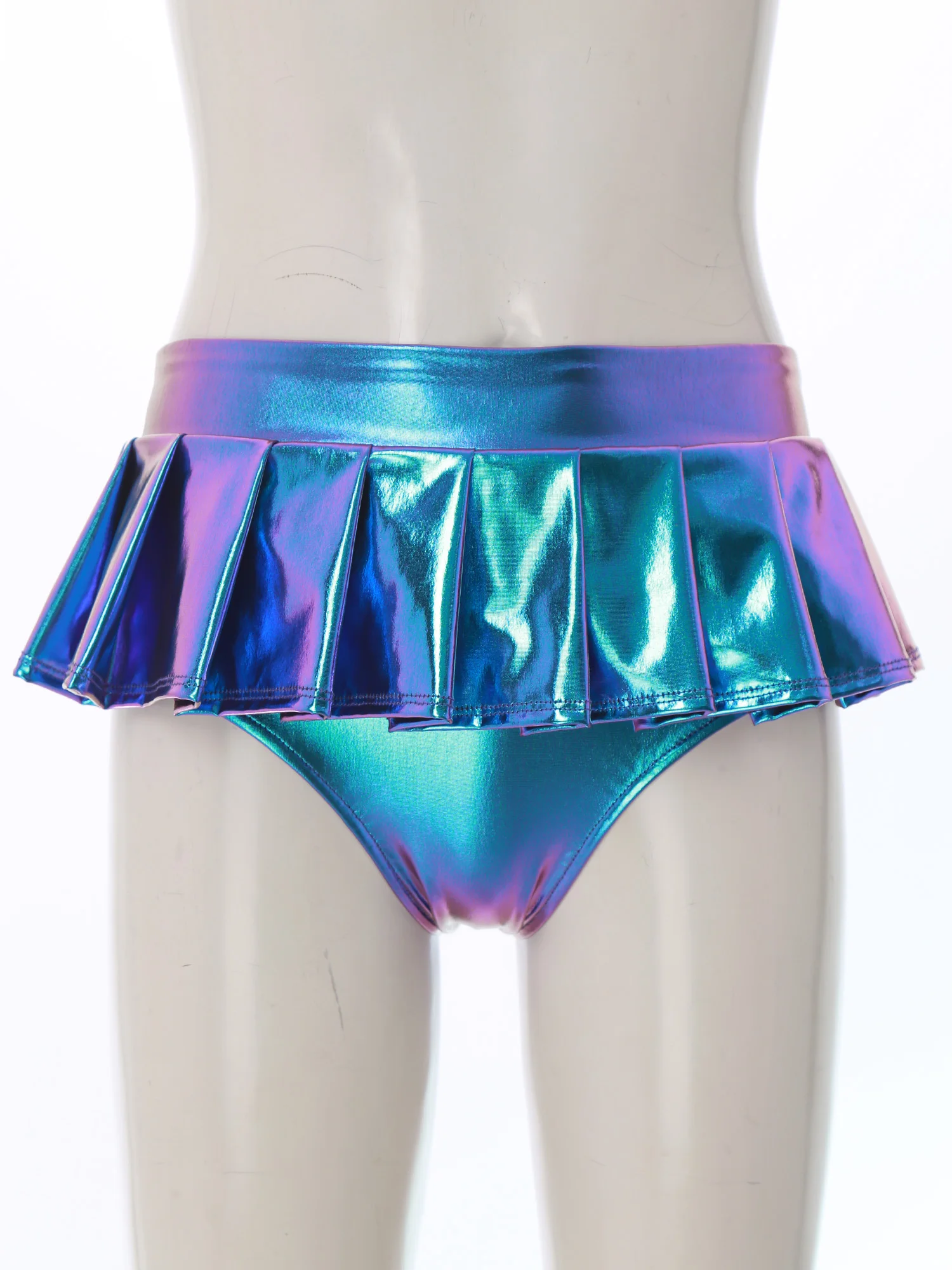Mini jupe métallique brillante pour femmes, ourlet plissé pour vêtements de danse de fête Rave
