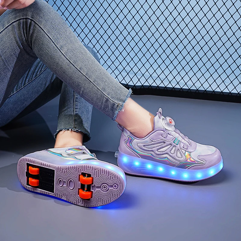 Roller Skate Shoes Fashion Casual Sport Sneaker Boys Girls Kids 4 Wheels Boots Children Toy Birthday Gift Game Lighted Footwear