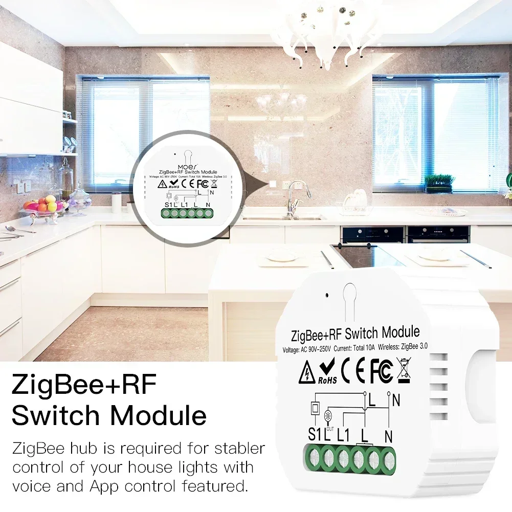 MOES Smart ZigBee WiFi Switch Module Light Dimmer Curtain Switch Smart Life App Remote Control Alexa Google Home Voice Control