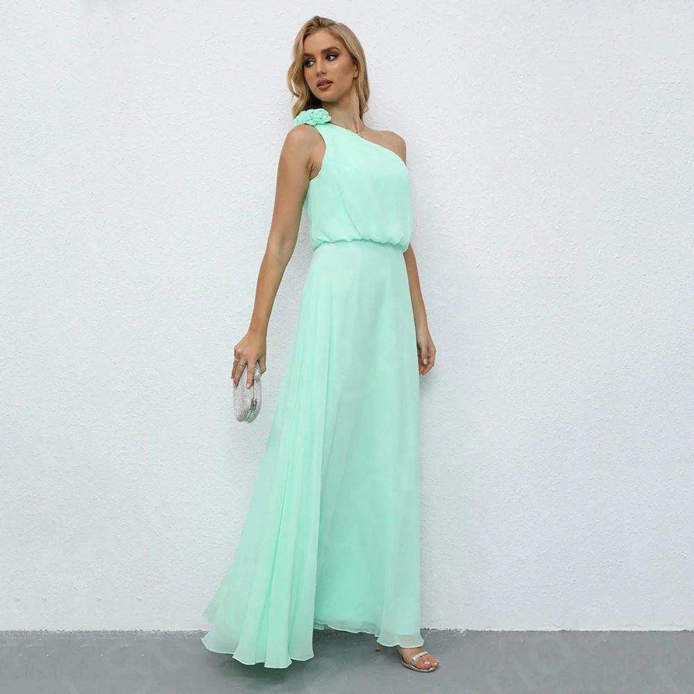 

Hot Sale New Mint Green Mother of the Bride Dresses Sleeveless One Shoulder Zipper Back Wedding Party Gowns 2023