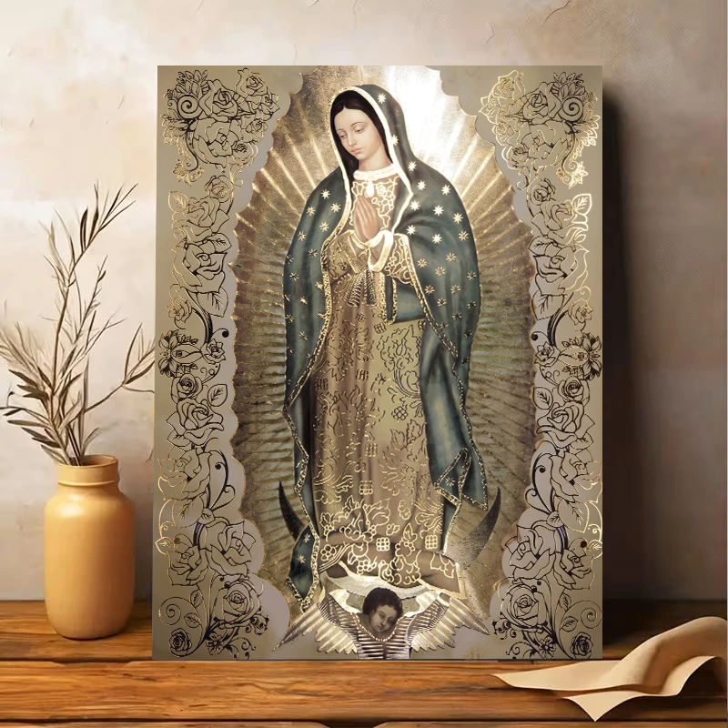 （With Frame)  Our Lady of Guadalupe Canvas Poster Vintage Blessed Virgin Mary Wall Art Wall Decor for Home Chapel Believers Gift
