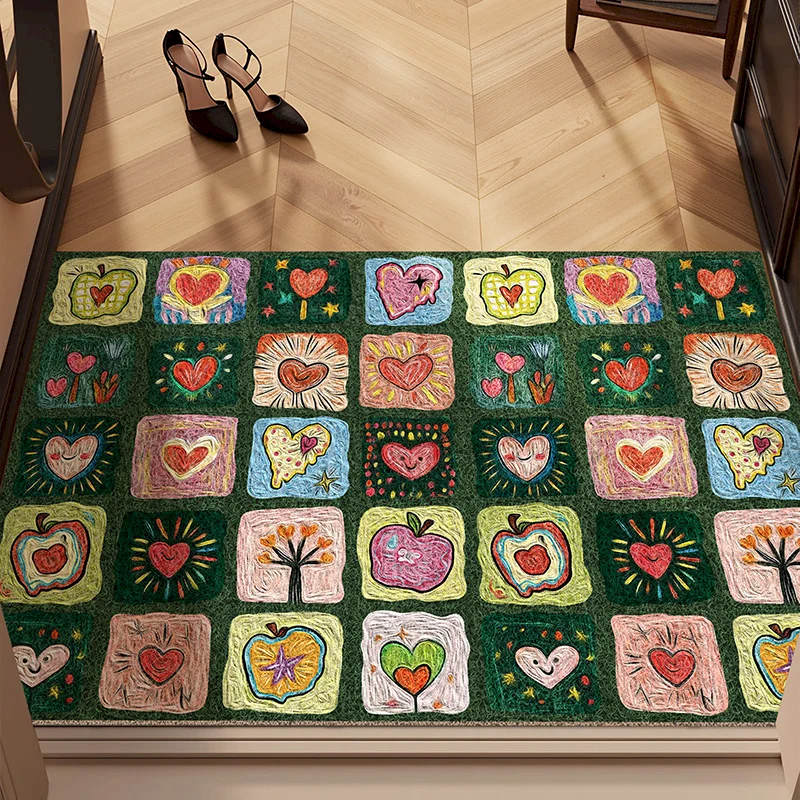 VIKAMA Extremely Rich Grid Carpet Soft Touch Non slip Floor Mat Abstract Flower Fruit Door Mat Bedroom Entrance Home Decoration
