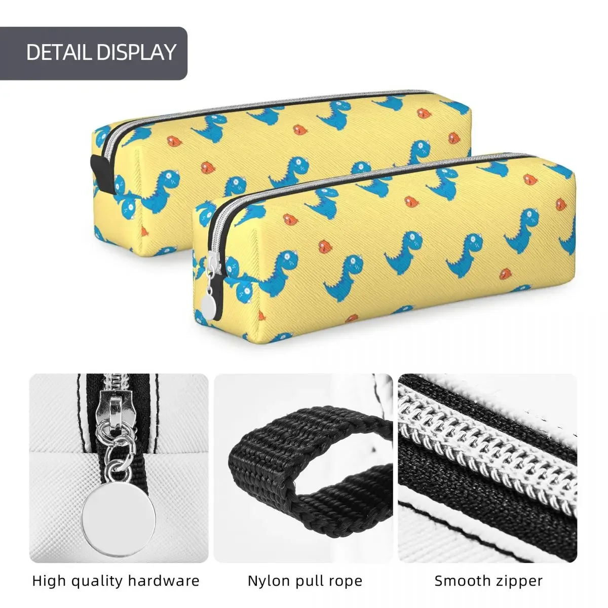 Cute Cartoon Fish Pencil Case, Yellow Pen Holder Bags para meninas e meninos, grande armazenamento, dinossauros, adequado para estudantes, presente da escola