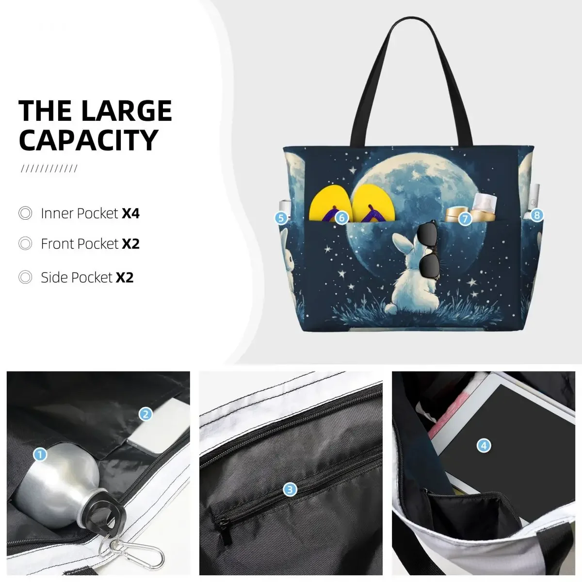 Cute Space Little Bunny Rabbit Beach Tote Bag Sport Gym Yoga Duffle Large Tote Bag Women Travel Bag Fitness bag