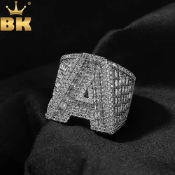 TBTK Custom Big BaguetteCZ Initial Letter Ring Personalized Letter Iced Out Cubic Zirconia Party Ring Hiphop Rapper Jewelry