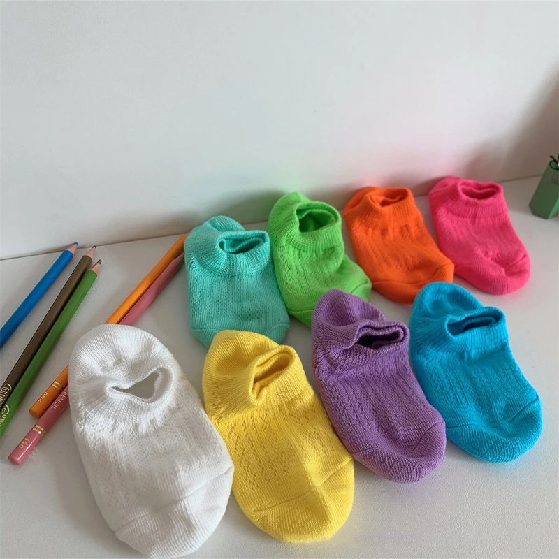 Summer Children Mesh Socks Thin Cotton Kids Invisible Boat Sock Candy Color Baby Short Socks 3-8years Boy Girl Clothes Accessory