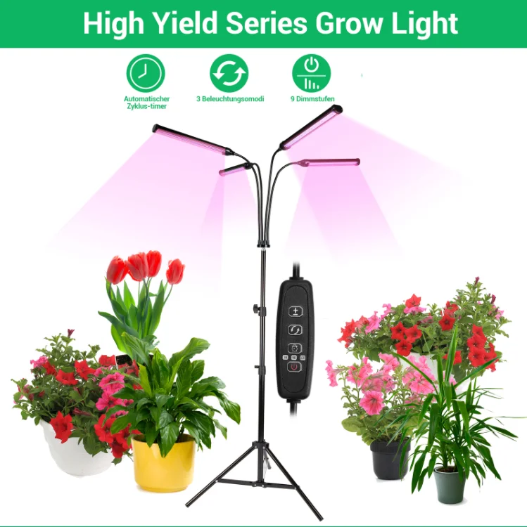 EU US stock no tax Dimmable 4  Head 36W LED Grow Lights with Red Blue Spectrum with Tripod Stand for Indoor Plants