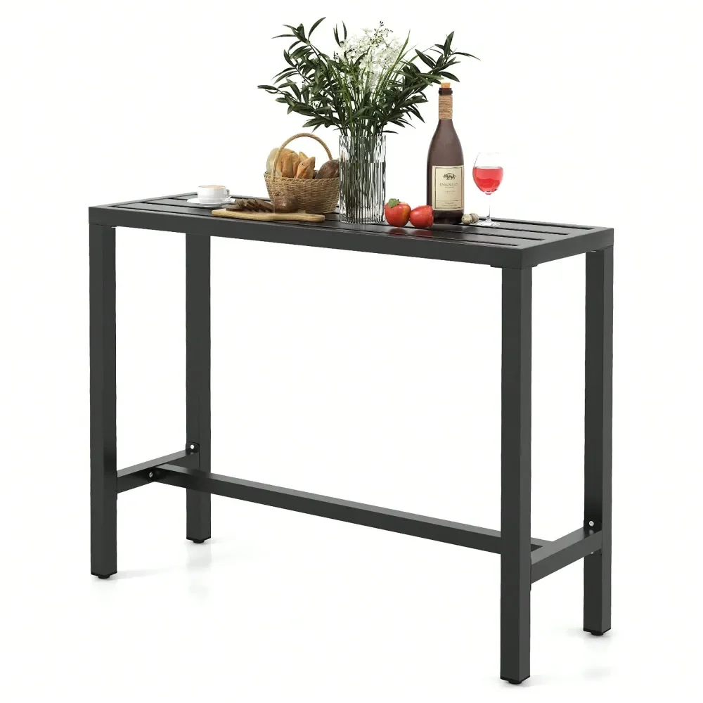 Bar Table Outdoor Metal Bar Table Patio Rectangular Counter Height Dining Table Black