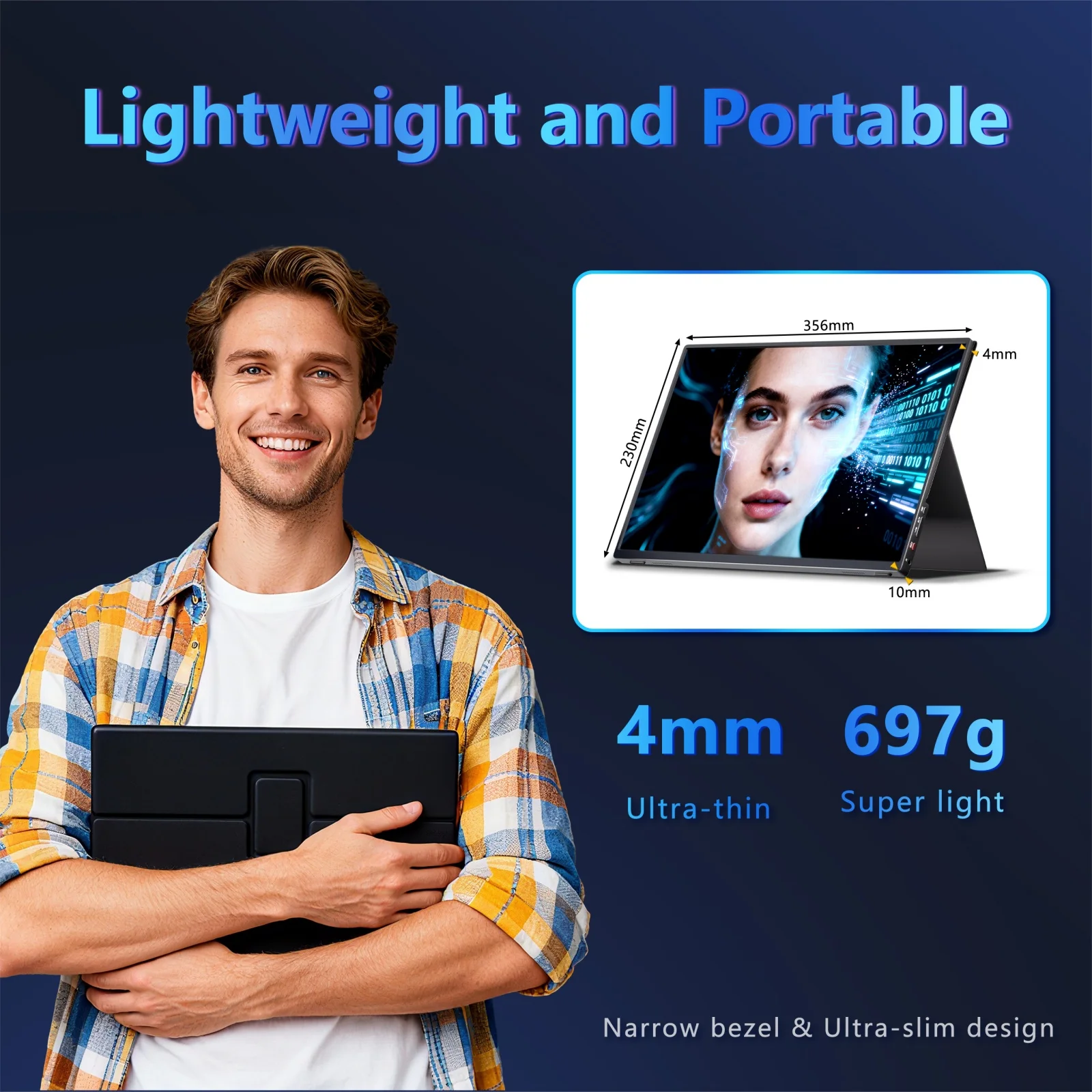 Портативный монитор 16 дюймов, 165 Гц, 1920*1200, 16:10 100%sRGB, 500Cd/m2, TFT-дисплей для путешествий, переключатель для ноутбука, PS4, PS5 Xbox