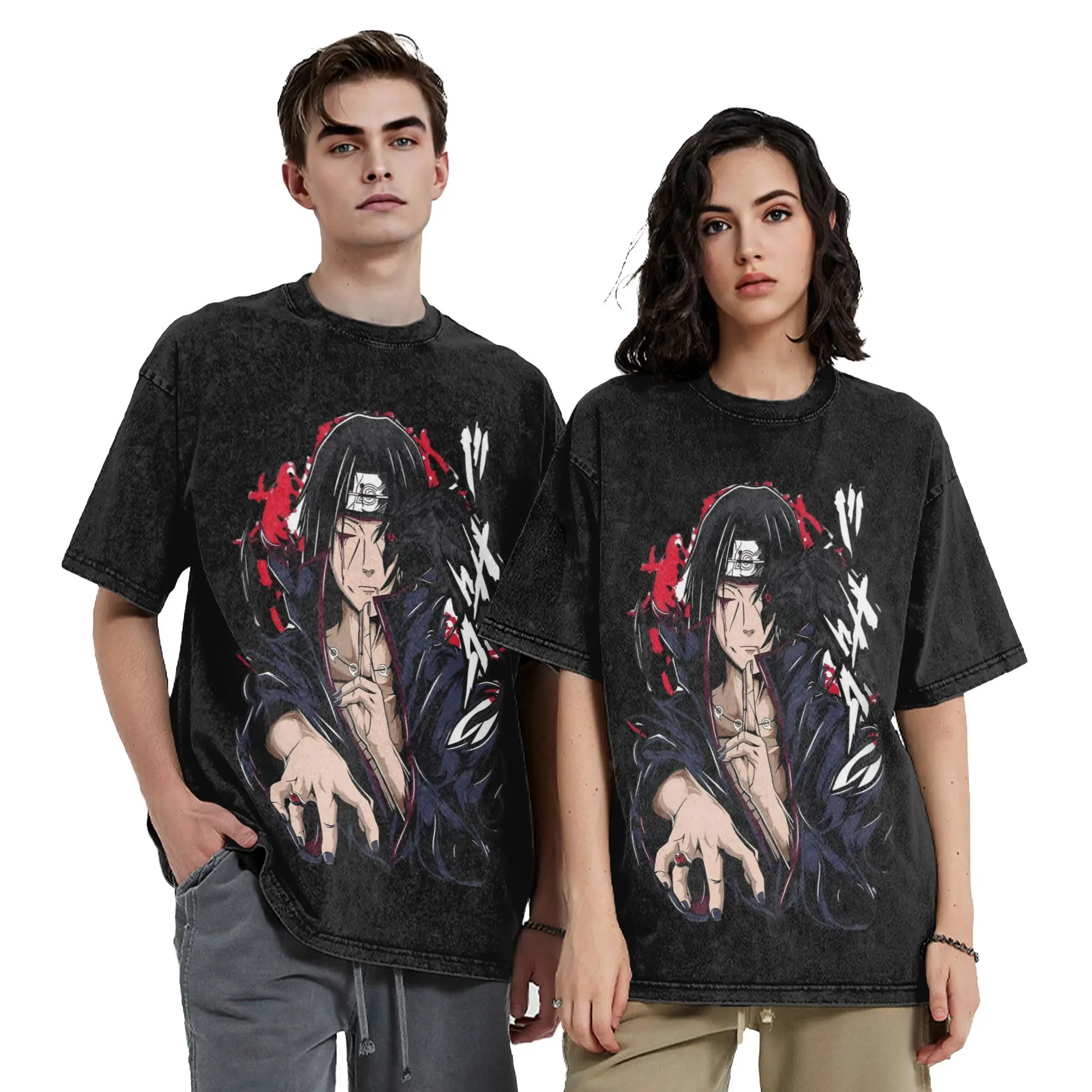 Uchiha Itachi Crimson Crow Ninja – Dark Anime Genjutsu Art Narutoes Anime Washed T Shirts Streetwear T-Shirts Tees Tops Oversize