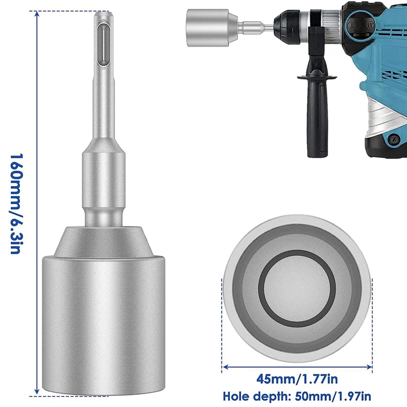 Y50A SDS-Plus T Post Ground Rod Driver Durable Hammer Drill Rod Converter for Grounding Rods - Size 4.5cm