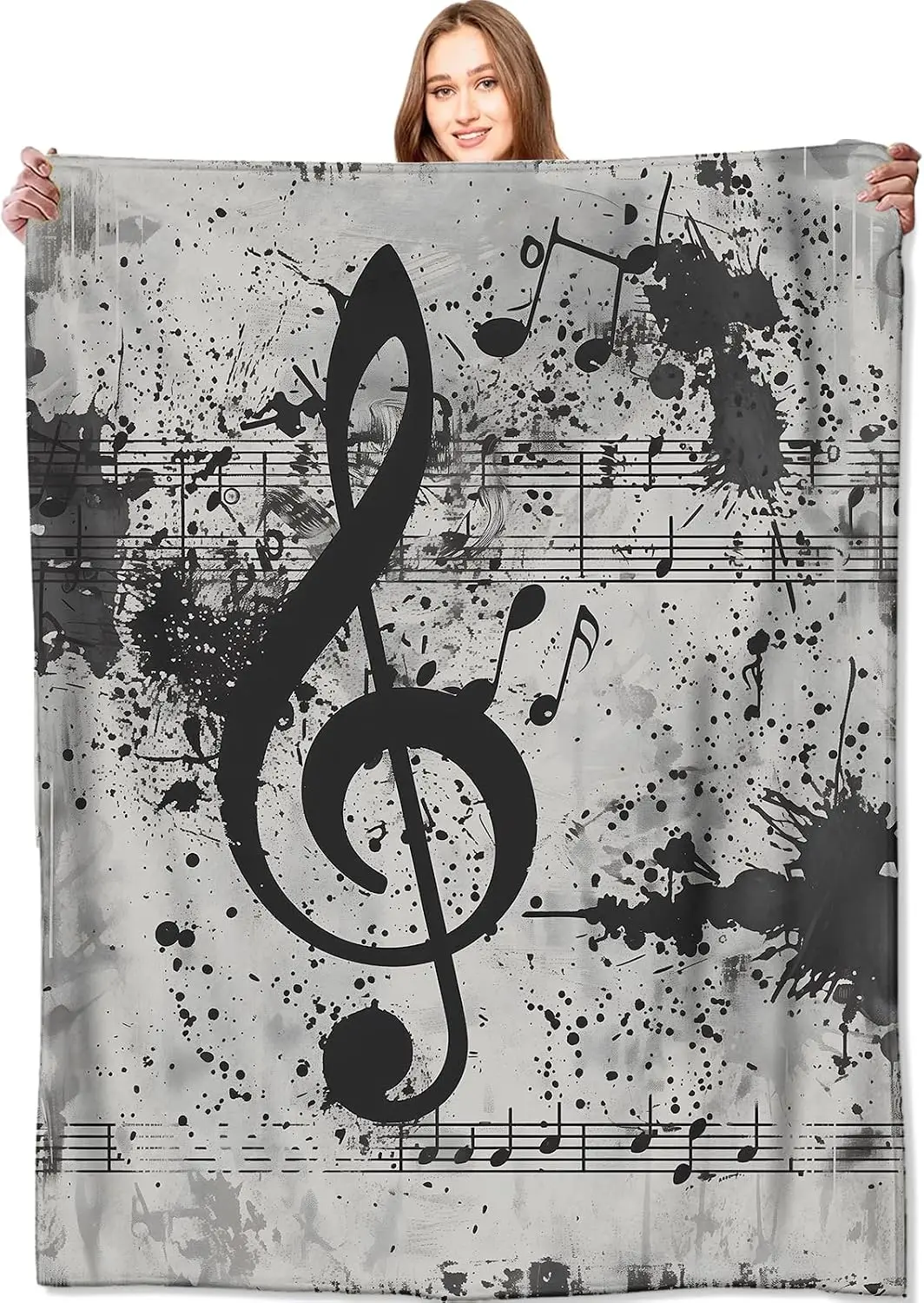 Vintage Black Ink Splatter Music Symbol Sheet Note Repeat Pattern Comfortable Fleece Blanket Fit Sofa Bed Art Household Decor