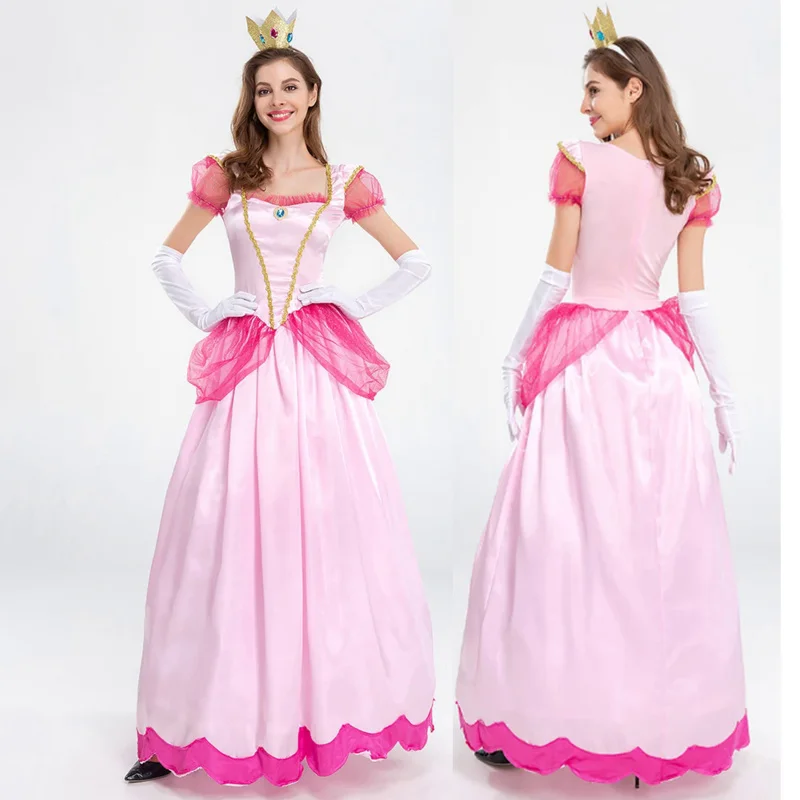 Adult Princess Peach Costume Women Cosplay Party Halloween Masquerade Dress Up Clothing for Women Pink Fancy Dress