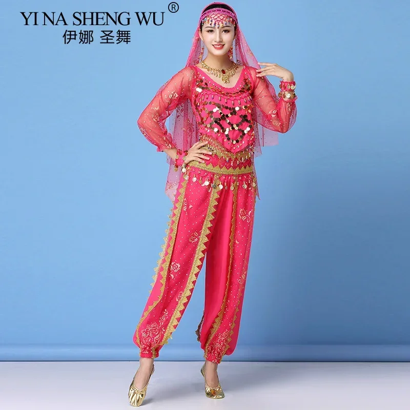 Adult Bollywood Dance Practice Clothing Belly Dancing Long-sleeved Suit Oriental Dance Costume Indian Belly Dance Sets 4 Colors