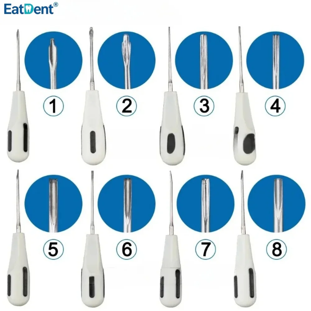 8Pcs/Set Dental Stainless Steel Elevator Set Luxating Lift Elevators Clareador Curved Root Dentist Micro-Invasive Surgical Tools