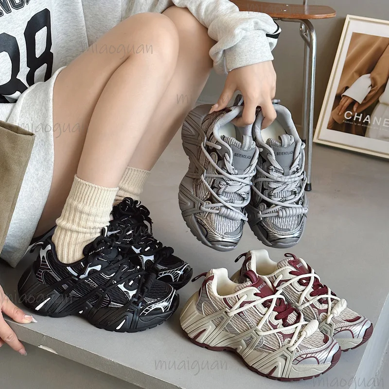 

Корейские женские спортивные кроссовки с дышащей сеткой, на толстой подошве, повседневные, цветные, массивные, для бега