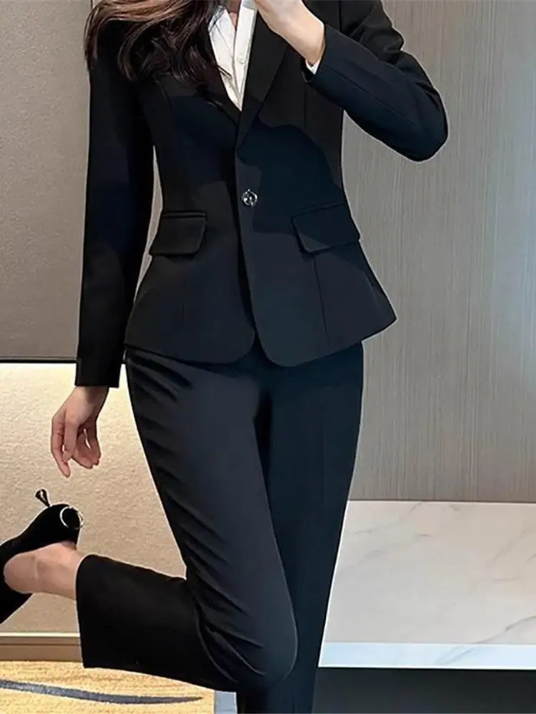 ชุดสูทลำลองสไตล์เกาหลีอเนกประสงค์สำหรับผู้หญิง ใส่ทำงาน ใส่สัมภาษณ์งาน ชุดทำงานสุภาพเรียบร้อย ดีไซน์คลีนฟิต เหมาะสำหรับฤดูใบไม้ผลิและฤดูใบไม้ร่วง