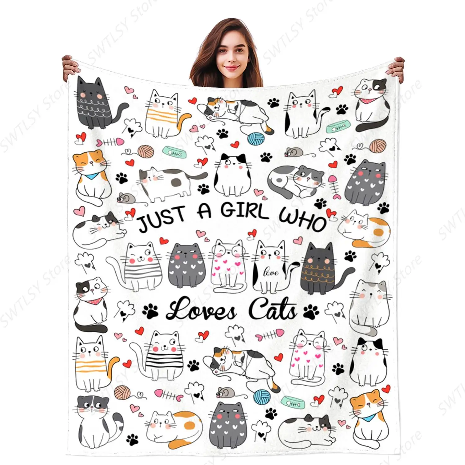 Cat Gifts Blanket for Women Girls Cats Blankets for Cat Lovers Throw Plush Stuff Just A Girl Who Loves Cats Gifts
