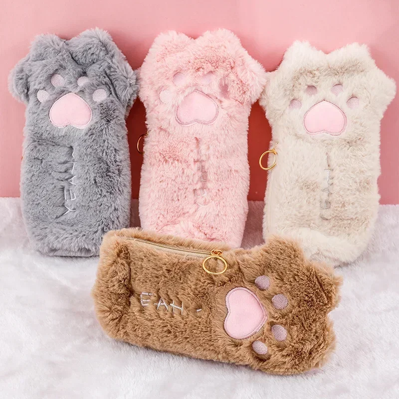 Soft Cartoon Cat Paw Pencil Bag Cute Large Capacity Pencil Case Cosmetic Bag Storage Pouch Korean Stationery Office Supplies