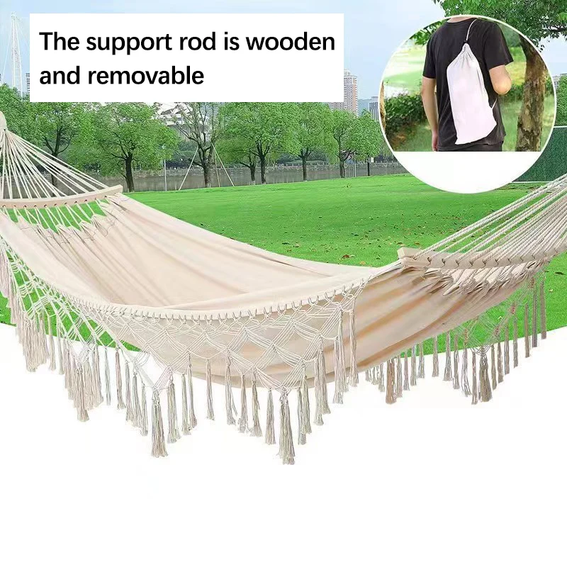 Tassel Hammock Double Outdoor Hammock Camping Indoor Leisure Hammock Exotic Wind Tassel Curved Stick Camping Hammock