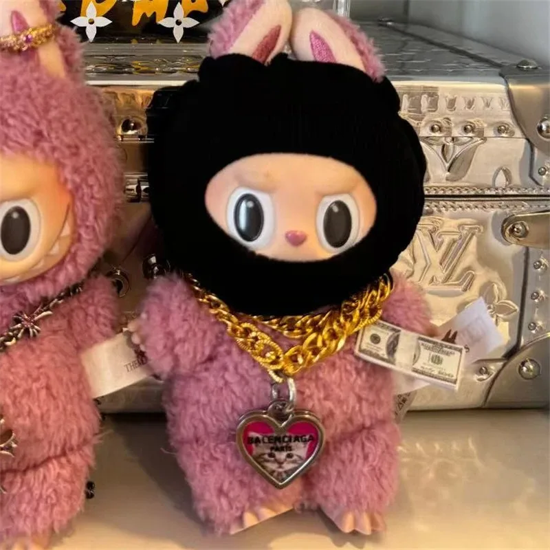 15 17 سنتيمتر ل Labubu دمية مقلد عقد ذهب قناع الزي الملابس المأكولات البحرية لعبة الكورية Kpop المعبود الحبار بذلة سترة الملابس