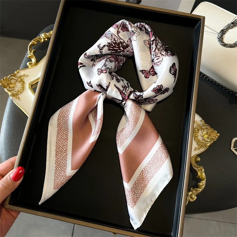 70cm Square Scarves For Lady Luxury Women Silk Scarf Fashion Print Neckerchief Satin Hair Ribbons Bandana Foulard Shawl 2024 New