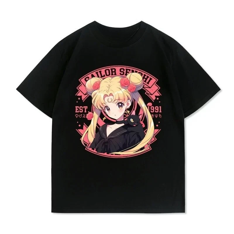 Sailor Moon Anime T-Shirt for Men Women, Cute Cartoon Graphic Short Sleeve, Casual Summer Cotton Tee