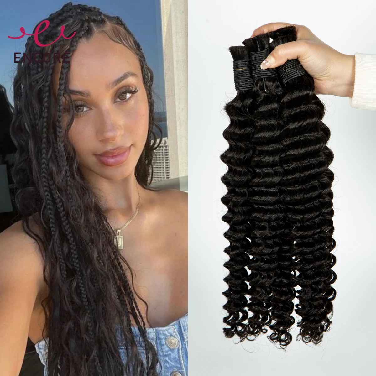 

Natural 26 28 Inches 100% Human Hair Bulk Brazilian Remy Hair Bundles for Boho Braids Deep Wave Curly Bundle Braided Extensions