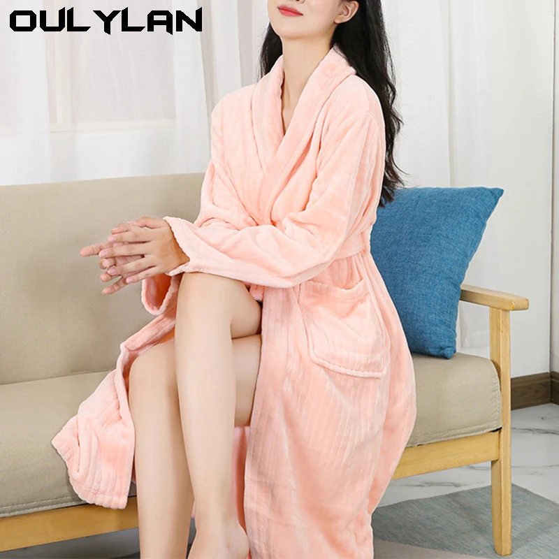 Pajamas loungewear Nightgown Coral velvet female autumn and winter couple bathrobe men's and women's long-sleeved morning gown