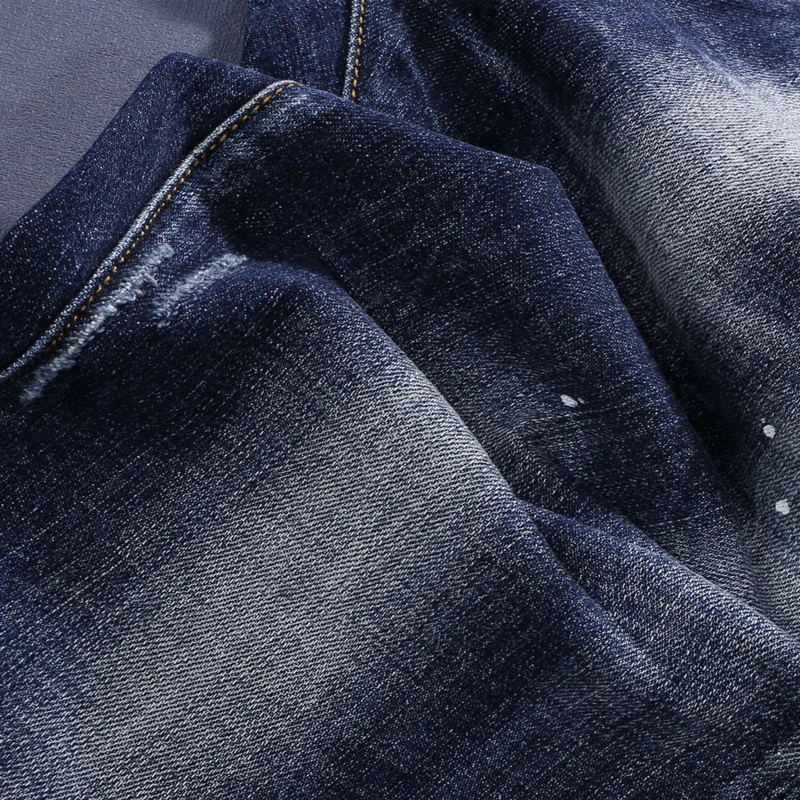 

Street Designer Fashion Men Jeans High Quality Vintage Blue Stretch Slim Fit Painted Ripped Jeans Men Brand Vintage Denim Pants