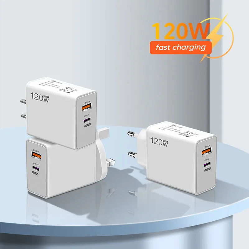 120W USB Charger Fast Charging QC 3.0 67W Fast Charger Type C Adapter For Xiaomi Samsung Dual Port USB Charger For iPhone 15 Pro