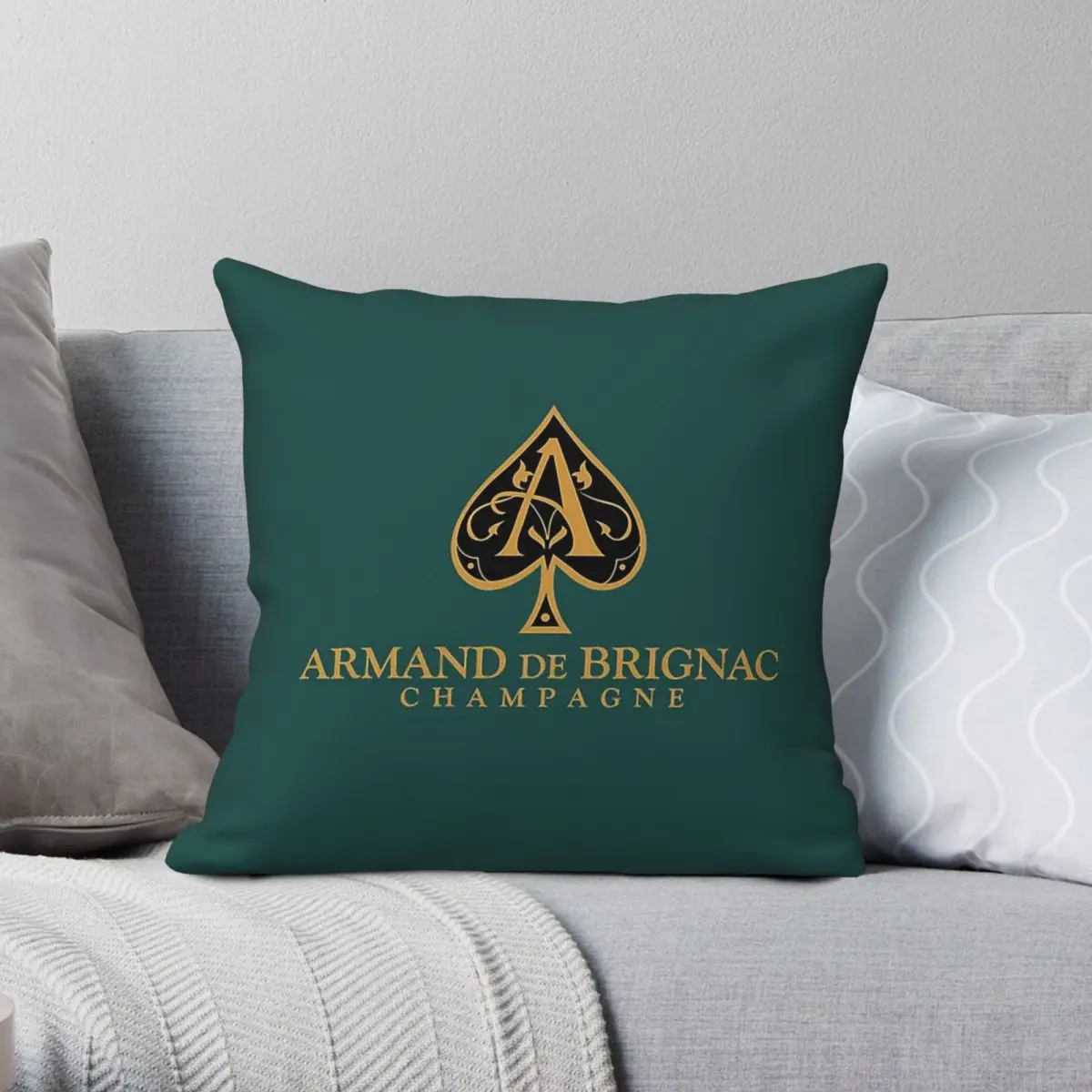 Armand De Brignac-funda De almohada cuadrada color champán, poliéster, lino, terciopelo, estampado con cremallera, funda De almohada decorativa para habitación, venta al por mayor, 18"