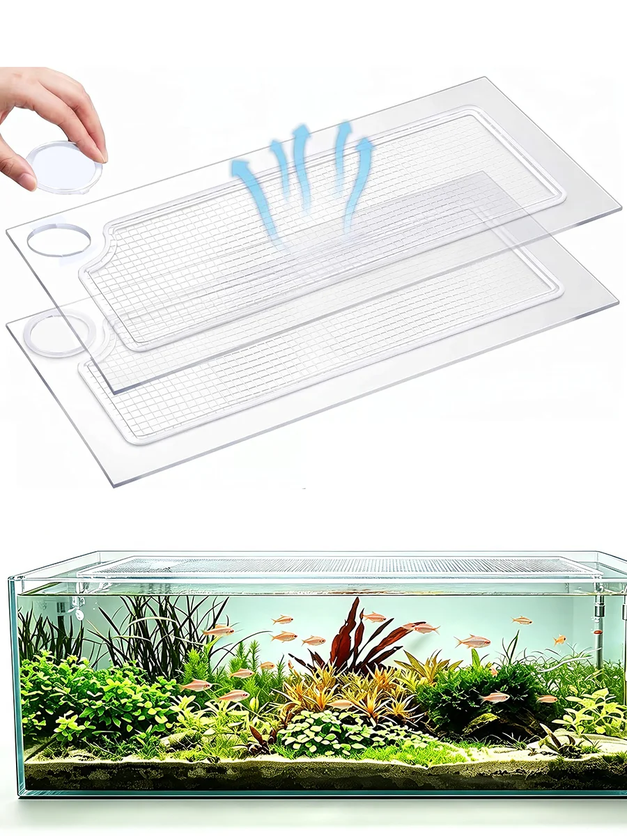 Custom Cut Polycarbonate Aquarium Lid DIY Any Size Clear PC Fish Tank Top Canopy 6mm Optional Split Panel Vent Mesh Feeding Hole