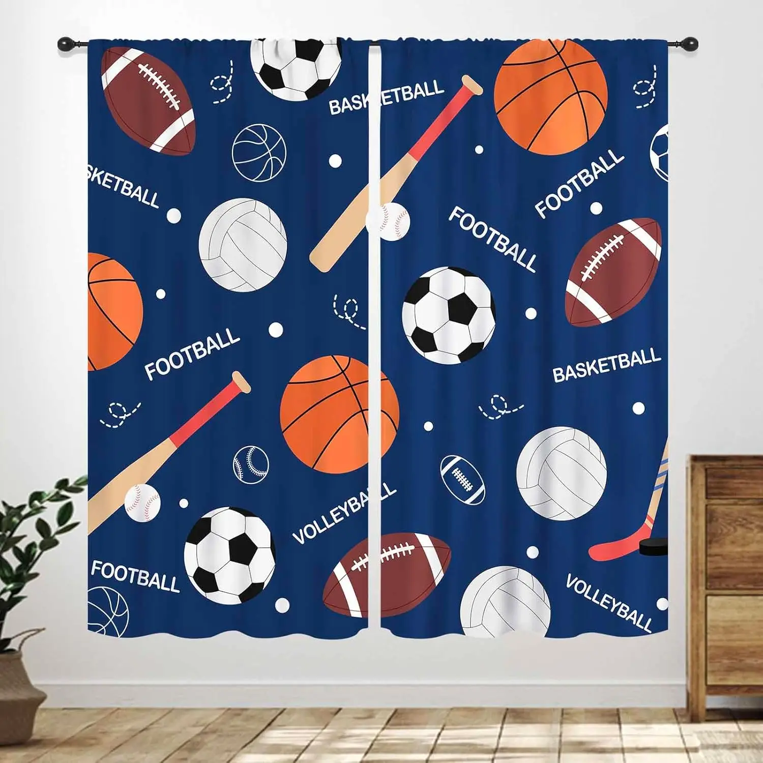 Sports Curtains Window Decor Football Basketball Volleyball Athletic Game Fan Theme Curtain Panels Home Room Accent Decoration
