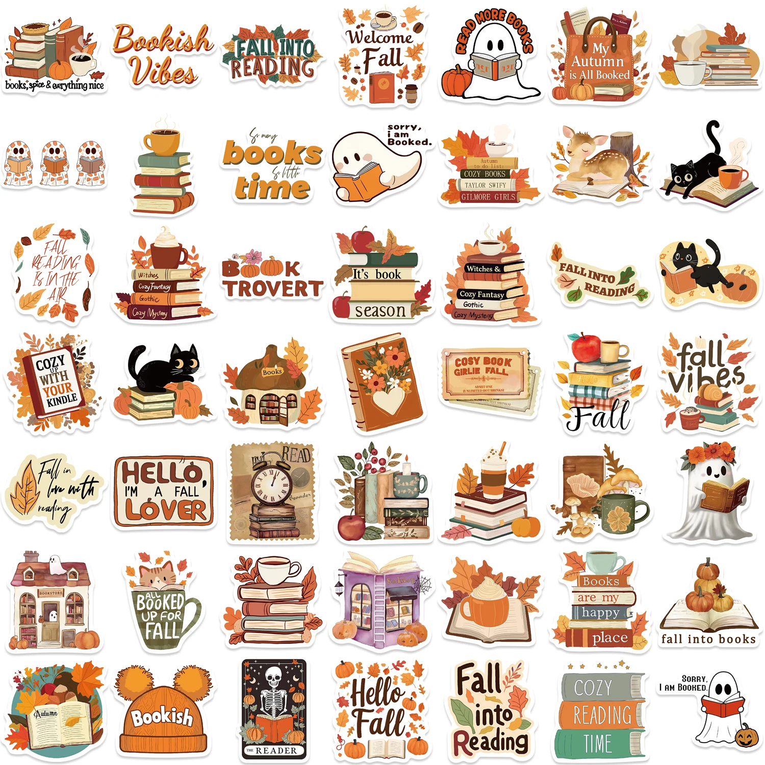 50Pcs Bookish 가을 스티커 물 노트북 스케이트 보드 컴퓨터 수하물 데칼에 대 한 동기 부여 스크랩북 스티커