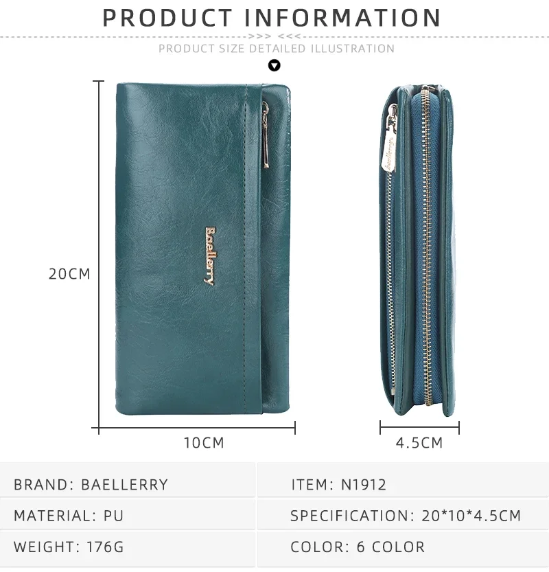 Baellerry Lange Damen-Geldbörsen, Tasche mit Handyfach, Namensgravur, Marken-Damen-Geldbörse mit Reißverschluss, Kartenhalter, Damen-Geldbörse für Mädchen – Detail 7