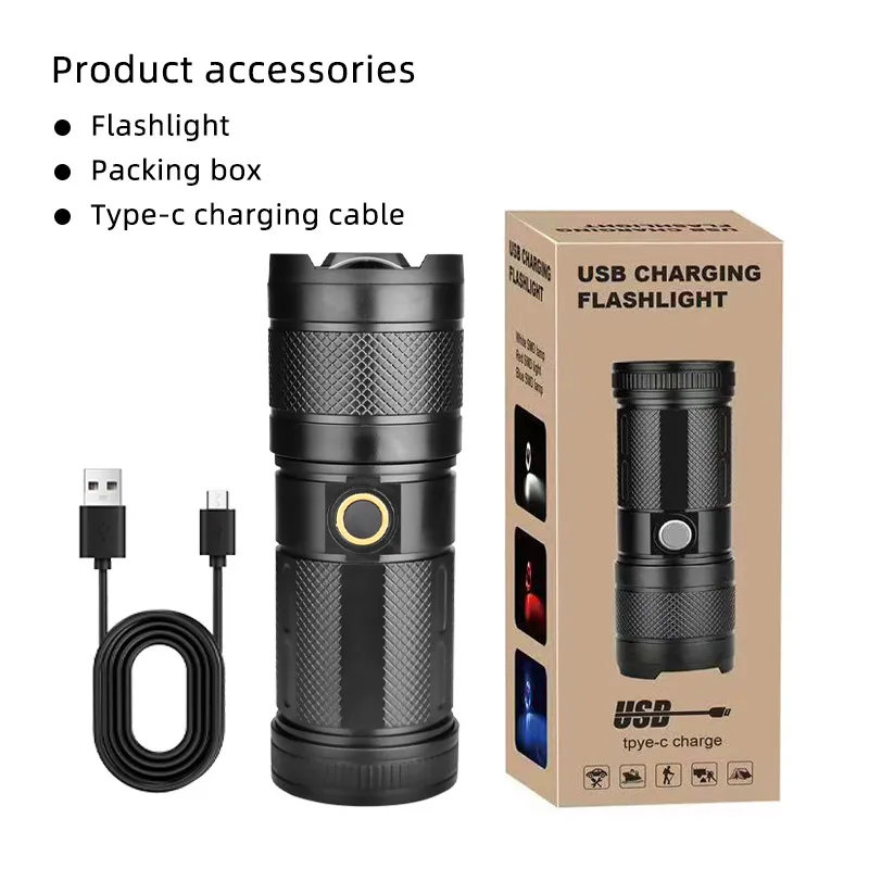 COBA Strong Light Flashlight Long Range XHP50 Outdoor Multi-Functional Telescopic Zoom Plastic Flashlight Tail Lighting