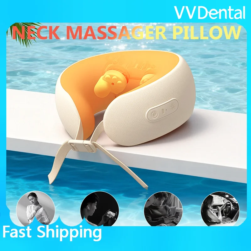 U‑Shape Wireless Neck Massage Pillow Heat Therapy Bionic Kneading Massager 2 Modes 1800mAh for Travel Office Home Relax