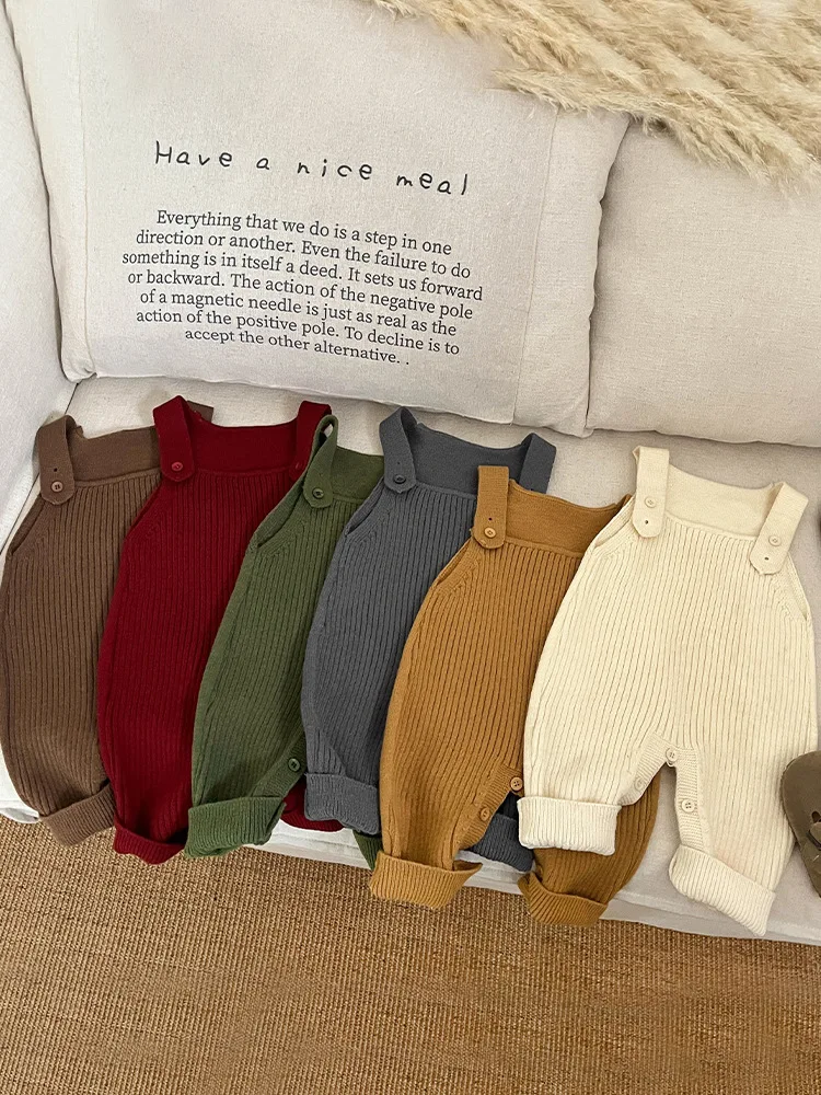 2025 Autumn New Baby Sleeveless Knitted Romper Solid Newborn Boy Girl Casual Strap Jumpsuit Kids Overalls Infant Toddler Clothes