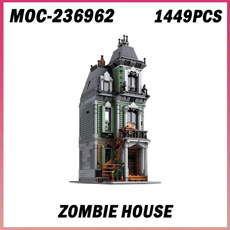 

1449 шт. MOC-236962 модель дома зомби, строительные блоки, кирпичи, сборка, игрушка на день рождения, Рождество, креативный подарок, украшение для рабочего стола