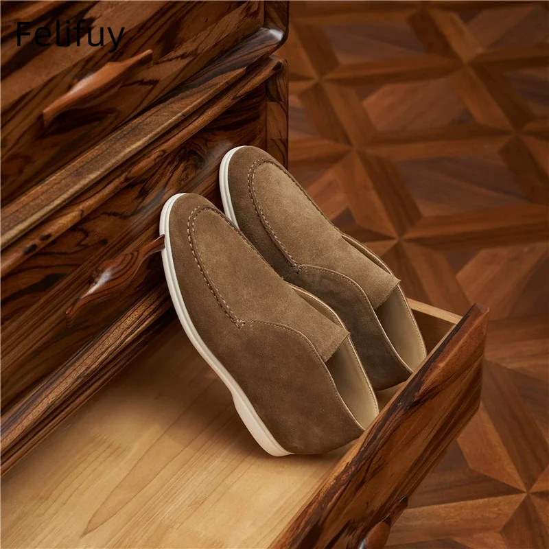 Autumn Men's Casual Soft Bottom Real Leather Shoes Slip-On High Top Daily Wear Shoes Comfortable Sheepskin Versatile Flat Shoes